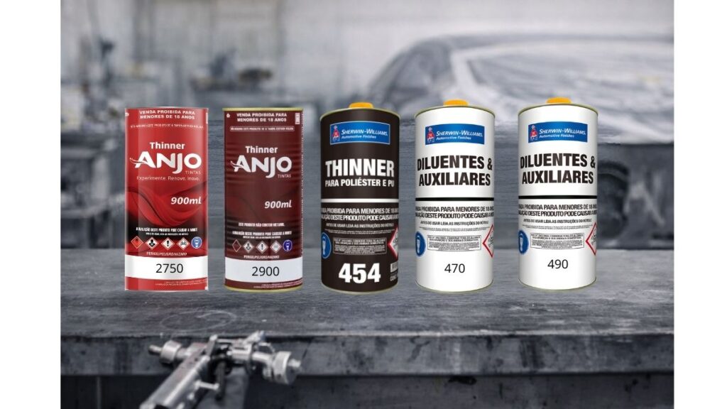Diferentes tipos de thinner automotivo apresentados para uso em limpeza, nitrocelulose e pintura PU em diferentes temperaturas
